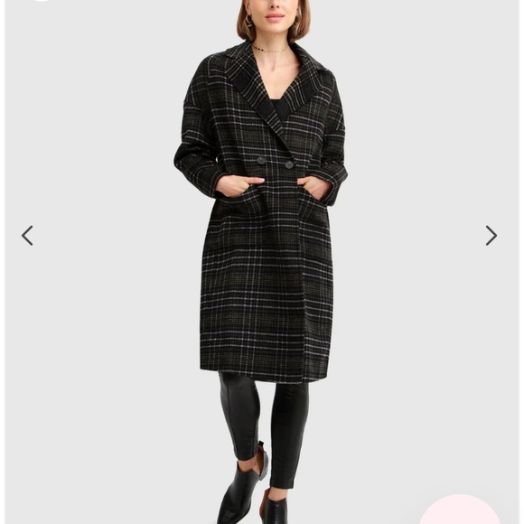 Belle&Bloom Publisher Double-Breasted Wool Blend Coat - Black Plaid size L - Picture 5 of 8